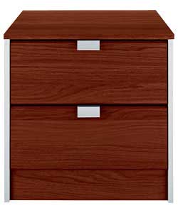 Size (H)49.4, (W)49.5, (D)44.2cm. Chocolate finish with brushed silver finish handles.Drawers with s
