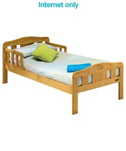 Solid pine with curved head and foot boards.Assembled size 145 x 79 x 64cm.Fixing and instructions i