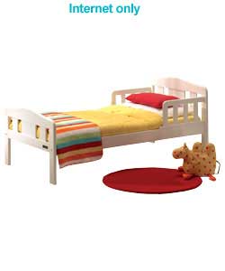 Solid pine with curved head and foot boards.Assembled size 145 x 79 x 64cm.Fixing and instructions i