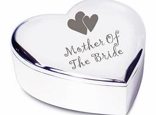 This gorgeous Mother Of Bride  Heart Trinket box makes a great gift on the day and will be a lovely memento of the occasion when sat on her dresisng table. The nickel pated trinket box has been finished in silver colouring and is fabric lined inside.
