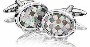 Unbranded Mother Of Pearl Oval Checkerboard Cufflinks -