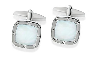 Unbranded Mother-of-Pearl Screw Border Suare Swivel Cufflinks 015352