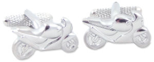 Vroom vroom and away we go with these silver coloured motorbike cufflinks!