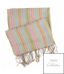 This pretty scarf features woven pastel stripes and plaited fringed ends. 85 viscose, 15 cotton.