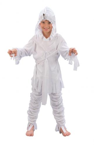 Wrapped in bandages. Costume includes bandage effect hooded top and trousers.