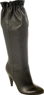 Leather high leg boots with ruche detail at top. The Munch boots have an almond toe and high stack h