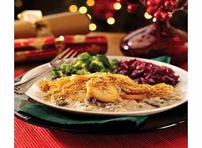 Mushrooms and leeks cooked in a West Country Cheddar sauce, topped with sliced sautand#233; potatoes and herb crumble, with braised red cabbage and broccoli.