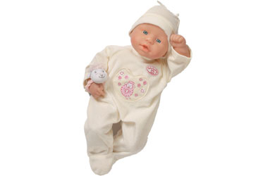Non-functional cuddly doll with white romper suit,