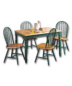 Natural and Painted Green Finish Table and 4 Chairs