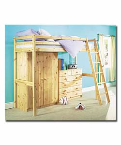 Natural Pine 3ft High Sleeper with Chest and Wardrobe