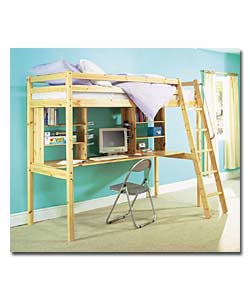 Natural Pine 3ft High Sleeper with Workstation