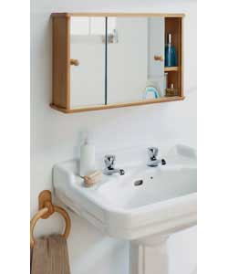 Natural Pine Sliding Mirror Bathroom Cabinet