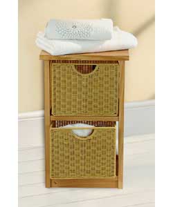 Strong wooden frame with 2 removable fold down drawers for multi-purpose storage.Natural rattan