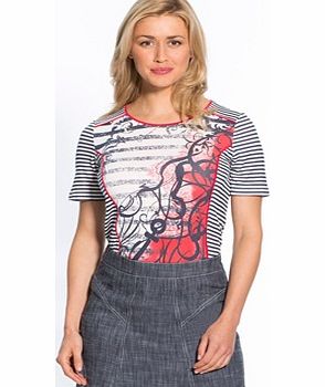 Nautical Striped Tunic T-shirt. This tunic T-shirt sports a new take on the nautical look for a casual and sophisticated feel. The navy anchor motif printed on the front continues the theme and contrasting piping accentuates the round neckline, the s