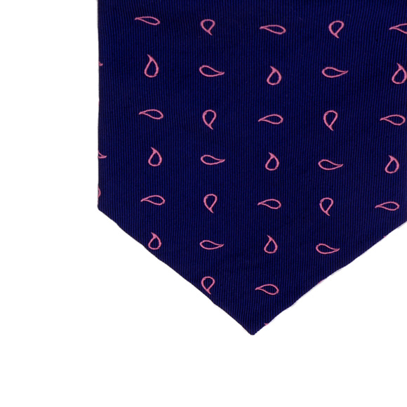 Navy & Pink Teardrop Woven Silk Tie