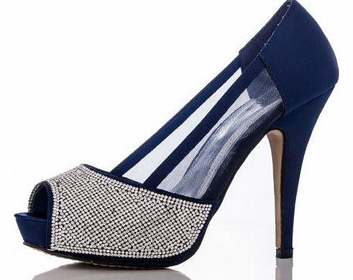 Unbranded Navy Diamante Mesh Platform Shoes