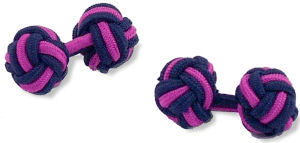 A pair of navy and fuchsia elastic knot cufflinks.