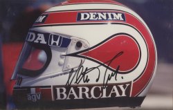 Nelson Piquet Race Helmet Signed Photo
