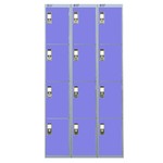Nest Of Three 3-Door Lockers-Grey With Blue Doors