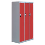 Nest Of Three Single-Door Lockers-Grey With Red Doors