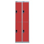 Nest Of Two 2-Door Lockers-Grey With Red Doors