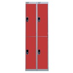 Nest Of Two 2-Door Lockers-Grey With Red Doors