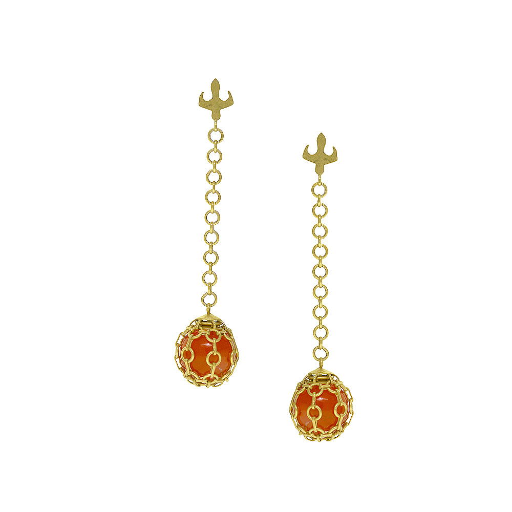 Unbranded Netting Long Drop Earrings - Carnelian