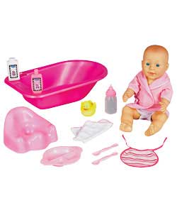 Only at Argos. Drink and Wet 15.5 inch (39cm) baby doll in her very own bath. Dry her with her