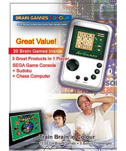 New brain games colour includes 17 sega games and 3 bonus challenges.Requires 3 x AAA batteries (not