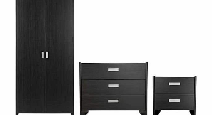 Part of the modern and functional New Capella collection. this bedroom furniture package has a minimalist design that is strikingly simple. Included in the set is a two door wardrobe. three drawer chest and a bedside cabinet. With its sleek rectangul