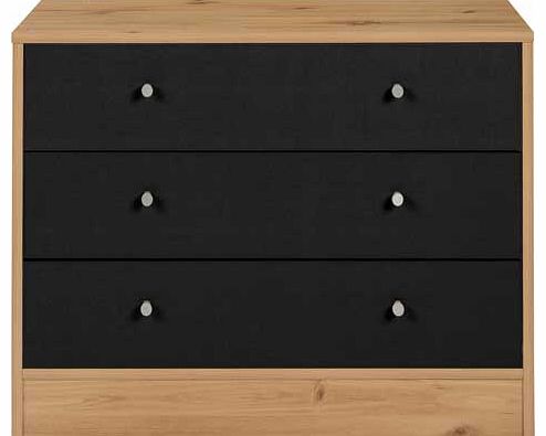 Finished in a gorgeous black on pine. this attractive New Malibu three drawer wide chest provides your child with deeper drawers. on easy glide runners. for greater storage. The improved build quality increases stability. and plastic floor protectors