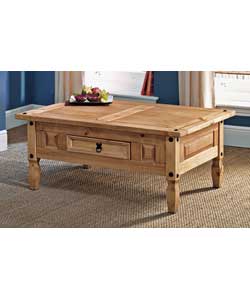 New Mexico Solid Pine Coffee Table with One Drawer