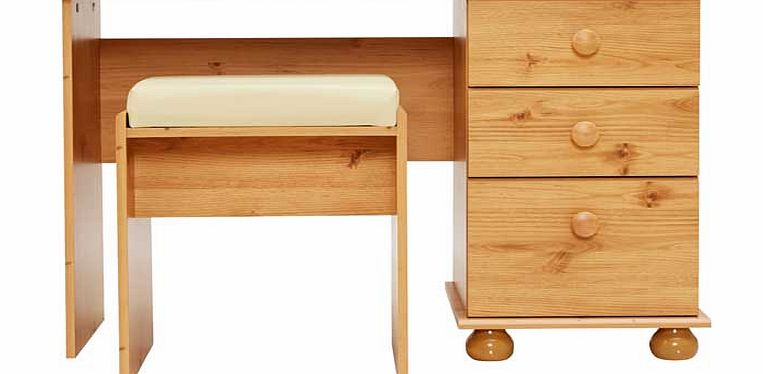 Finished in a warm rich pine. the new Stirling collection offers great bedroom storage pieces. This gorgeous dressing table offers the perfect place to primp and preen. The wooden feet and rounded handles give this collection a refreshingly uncomplic