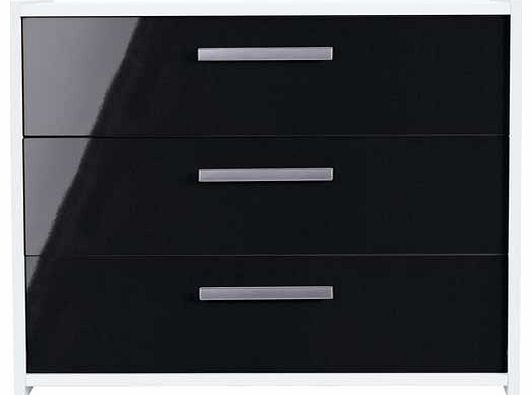Unbranded New Sywell 3 Drawer Chest - Black Gloss and White