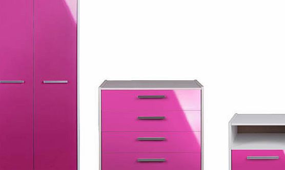 Part of the New Sywell collection. Chest of drawers: Size H72. W69. D40cm. 4 drawers. Bedside chest: Size H39. W40. D40cm. 1 drawer. Wardrobe: Size H172. W71. D50cm. 1 hanging rail. 40 drawers with metal runners. Made of wood effect. Plastic handles.