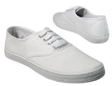 New Womens White Lace Up Canvas Pumps Plimsoles Flat Shoes (Barcode EAN = 5060192715088).