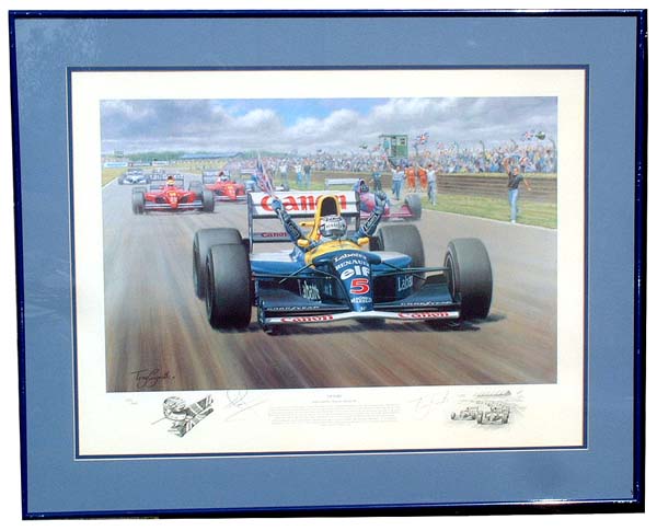 This stunning limited edition print by Tony Smith, titled Victory, depicts Nigel Mansell in his car,