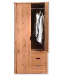 Nordic 2 Door Wardrobe with 3 Narrow Drawers