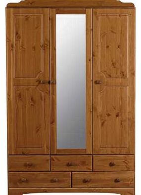 Unbranded Nordic 3 Door 5 Drawer Mirrored Wardrobe - Pine