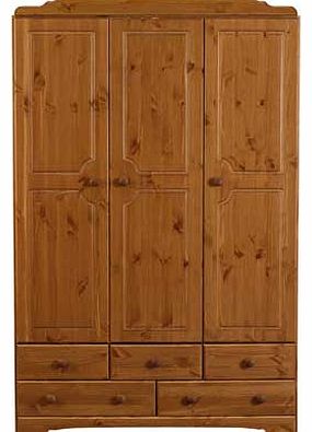 Unbranded Nordic 3 Door 5 Drawer Wardrobe - Pine