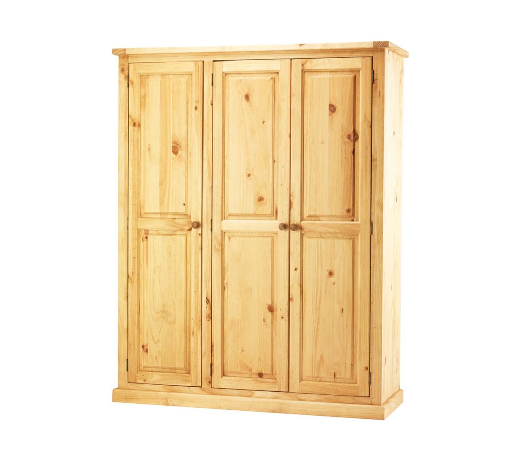 Unbranded Nordic Chunky Solid Pine 3 Door Wardrobe