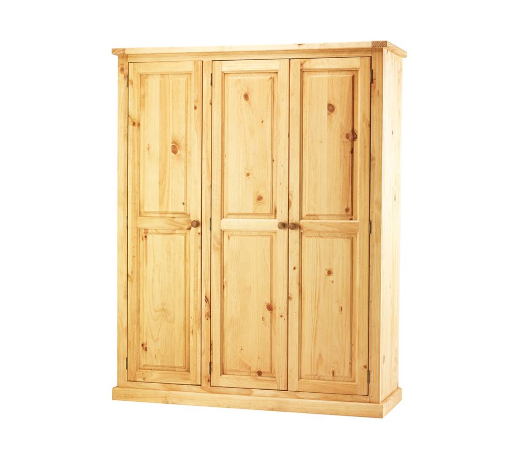 Unbranded Nordic Chunky Solid Pine 3 Door Wardrobe