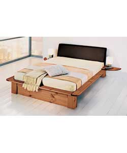 Sturdy solid pine double bed in new continental design with faux leather headboard and 2 clip-on bed