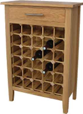 OAK 30 BOTTLE WINE RACK WITH DRAWER IN AN OILED FINISH