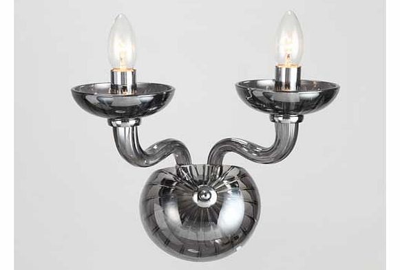 The Oasis Twin Wall Light in smoked glass is traditional yet modern. Complete with beautifully crafted ornate glass frame and 2 cascading arms. Stylish and elegant. this wall light will make an ideal accent on any wall to compliment the Oasis Chandel