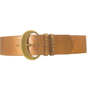 Ocrackle cracked metallic belt with chunky buckle and studded keeper. Wear this gorgeous belt with j