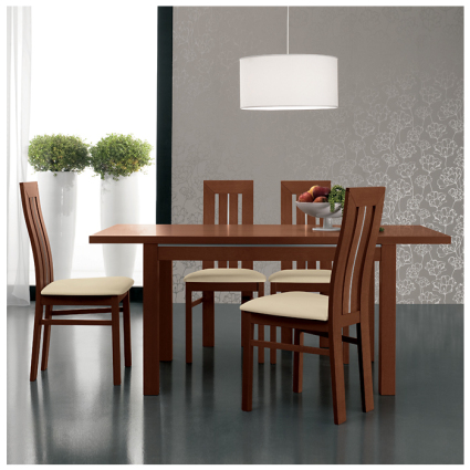 The Ocus Dining Table is a wooden extendable table available in Beech Cherry or Dark Brown Veneer. T