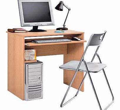 Computer desk and chair set with storage for up to 30 CDs or 24 DVDs. Wood effect desk. 1 fixed shelf. Keyboard shelf. Maximum screen weight desk will hold 20kg. Desk size H74. W74. D52.5cm. Weight 16.6kg. Tubular metal frame. Maximum user weight 110