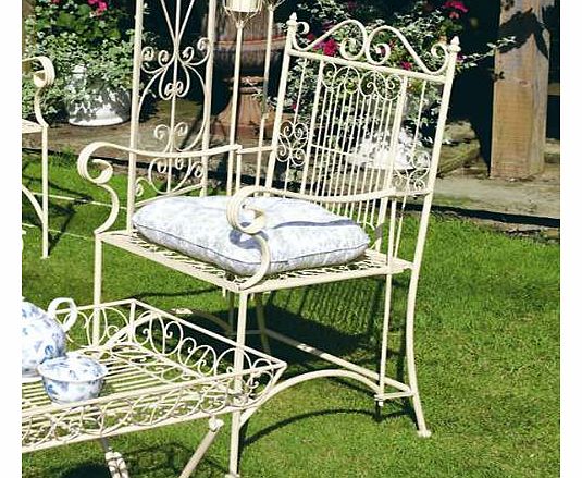 This classically styled Old Rectory carver chair is perfect for relaxing in the garden, and will also make a stylish addition to a conservatory. Cream painted metal with a distressed finish. Chair Features: Metal Measures: 57W x 50D x 99H cm (22 x 2