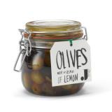 Unbranded olives with a splash of lemon